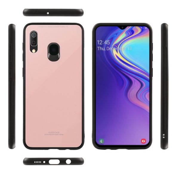 Силіконовий чохол Glass case зі скляною задньою панеллю для Samsung Galaxy А30 (2019) А305 / A20 Рожевий
