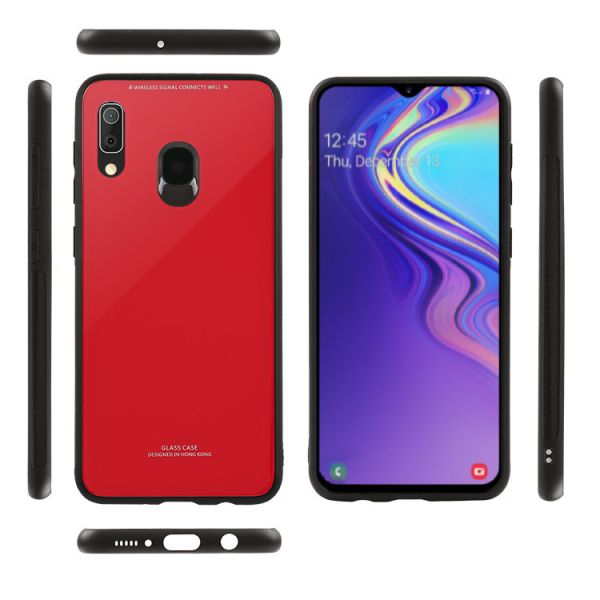 Силіконовий чохол Glass case зі скляною задньою панеллю для Samsung Galaxy А30 (2019) А305 / A20 Червоний