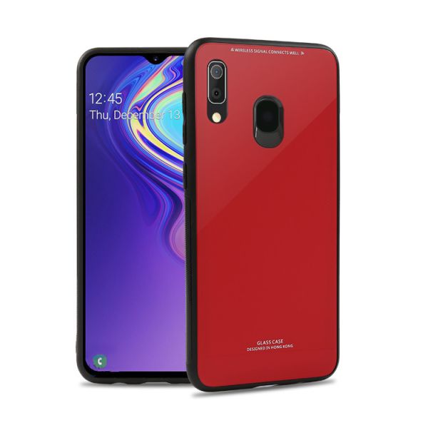 Силіконовий чохол Glass case зі скляною задньою панеллю для Samsung Galaxy А30 (2019) А305 / A20 Червоний