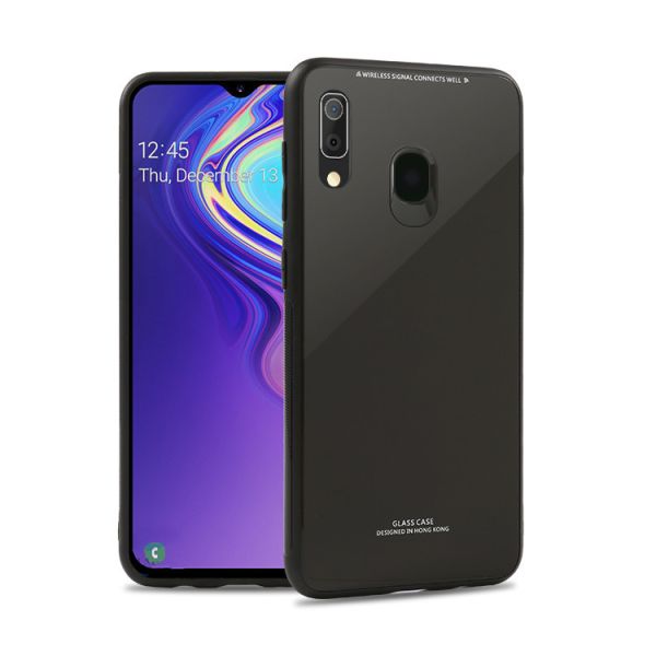 Силіконовий чохол Glass case зі скляною задньою панеллю для Samsung Galaxy А30 (2019) А305 / A20 Чорний