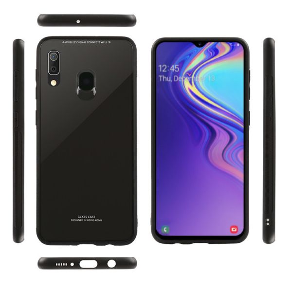 Силіконовий чохол Glass case зі скляною задньою панеллю для Samsung Galaxy А30 (2019) А305 / A20 Чорний
