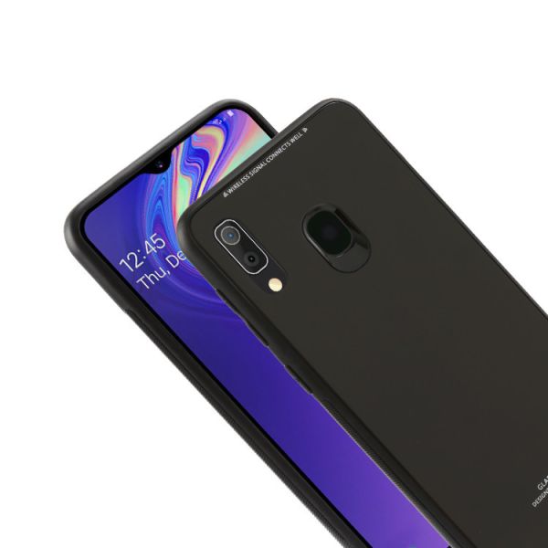 Силіконовий чохол Glass case зі скляною задньою панеллю для Samsung Galaxy А30 (2019) А305 / A20 Чорний