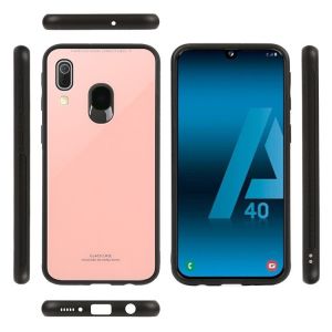 Силіконовий чохол Glass case зі скляною задньою панеллю для Samsung Galaxy А40 (2019) А405 Рожевий