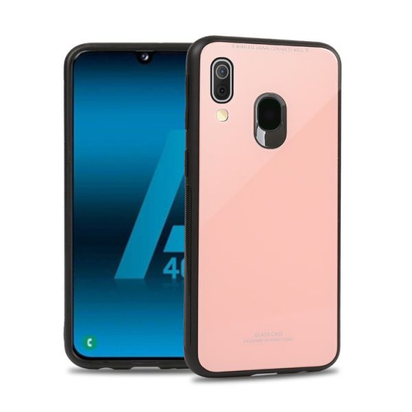 Силіконовий чохол Glass case зі скляною задньою панеллю для Samsung Galaxy А40 (2019) А405 Рожевий