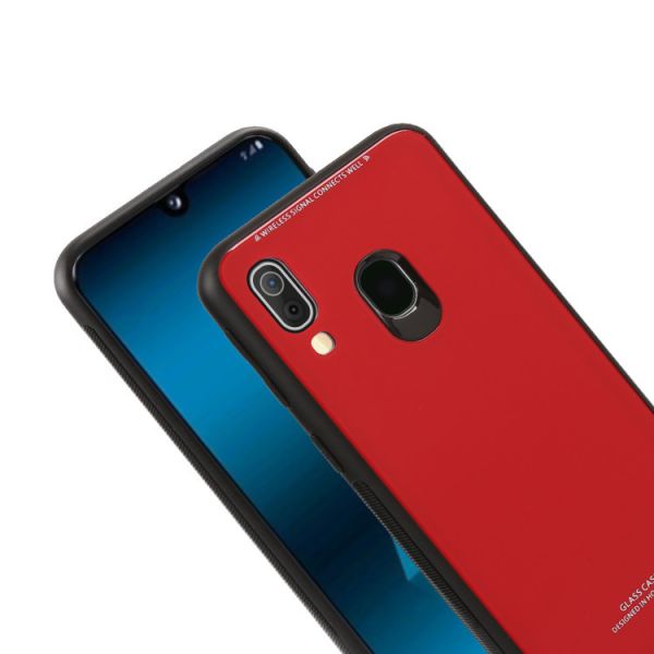 Силіконовий чохол Glass case зі скляною задньою панеллю для Samsung Galaxy А40 (2019) А405 Червоний