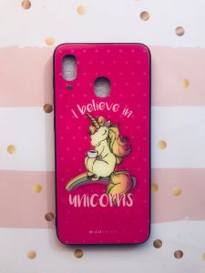 Силіконовий чохол Glass case зі скляною задньою панеллю для Samsung Galaxy А30 (2019) А305 / A20 Єдиноріг