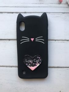 Силіконовий чохол 3D з блискітками, що переливаються, для Samsung Galaxy А10 (2019) А105 Кот чорний