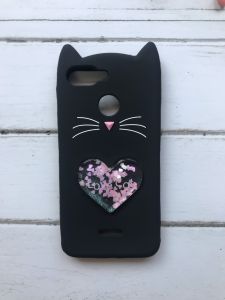 Силіконовий чохол 3D з рухливими блискітками на Xiaomi Redmi 6 Кіт чорний