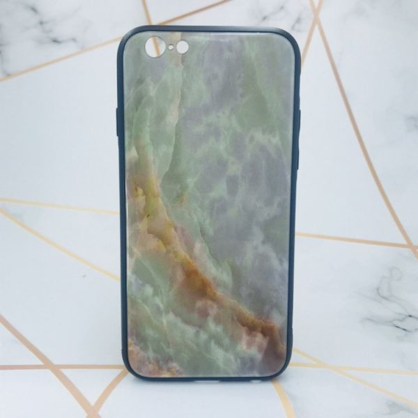 Силіконовий чохол Glass case зі скляною задньою панеллю на iPhone 6/6s :: Мармур онікс