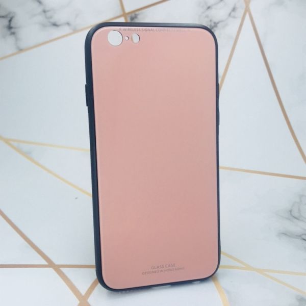 Силіконовий чохол Glass case зі скляною задньою панеллю на iPhone 6/6s :: Рожевий