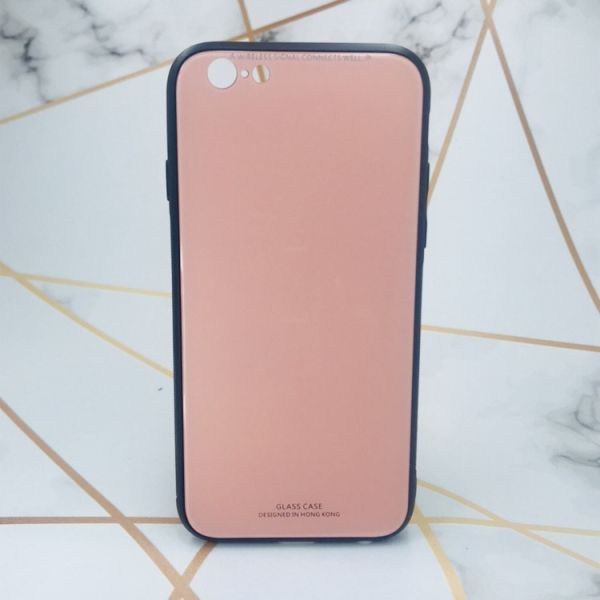 Силіконовий чохол Glass case зі скляною задньою панеллю на iPhone 6/6s :: Рожевий