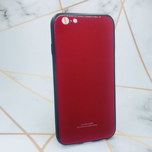 Силіконовий чохол Glass case зі скляною задньою панеллю на iPhone 6/6s :: Червоний