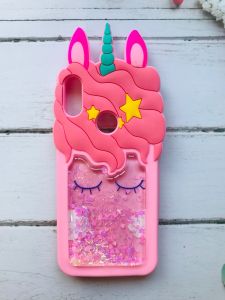 Силіконовий чохол 3D з рухливими блискітками на Huawei Y6 2019 рожевий Єдиноріг