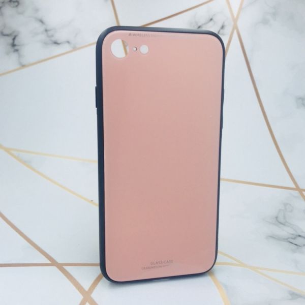 Силіконовий чохол Glass case зі скляною задньою панеллю для iPhone 7 7 7s 8 8s Рожевий