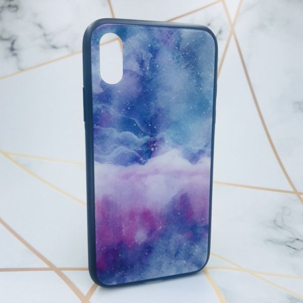 Силіконовий чохол Glass case зі скляною задньою панеллю для iPhone X/Xs Мармур фіолетовий
