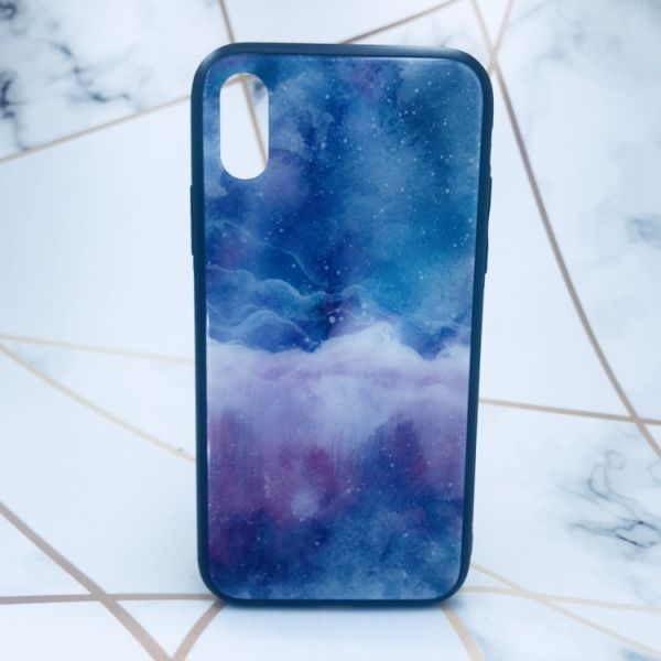 Силіконовий чохол Glass case зі скляною задньою панеллю для iPhone X/Xs Мармур фіолетовий