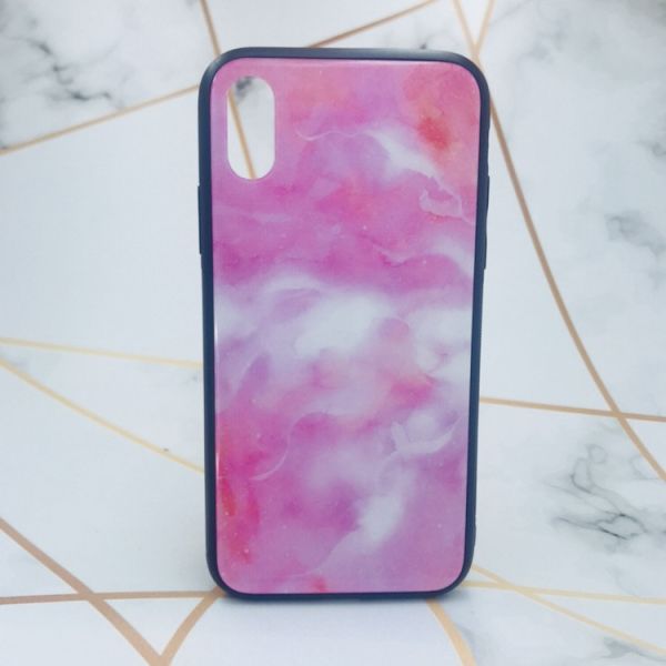 Силіконовий чохол Glass case зі скляною задньою панеллю для iPhone X/Xs Мармур рожевий