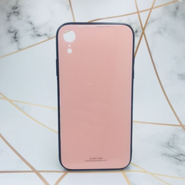 Силіконовий чохол Glass case зі скляною задньою панеллю для iPhone XR Рожевий