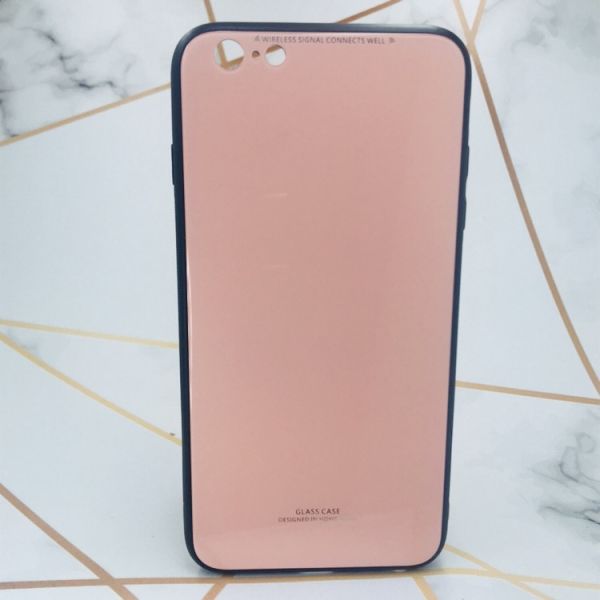 Силіконовий чохол Glass case зі скляною задньою панеллю для iPhone 6+/6 Plus Рожевий