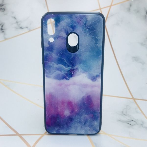 Силіконовий чохол Glass case зі скляною задньою панеллю для Samsung Galaxy M20 Мармур синій
