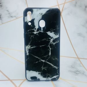 Силіконовий чохол Glass case зі скляною задньою панеллю для Samsung Galaxy M20 Мармур Чорний