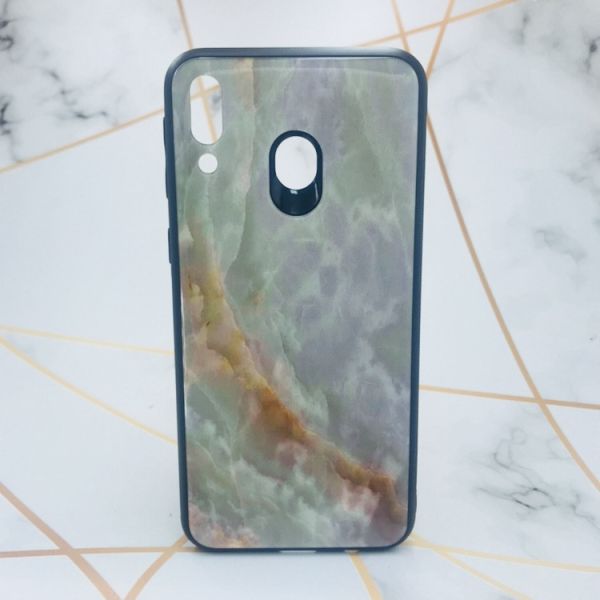 Силіконовий чохол Glass case зі скляною задньою панеллю для Samsung Galaxy M20 Онікс