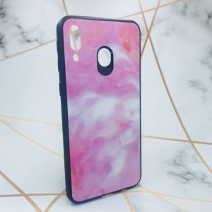 Силіконовий чохол Glass case зі скляною задньою панеллю для Samsung Galaxy M20 Мармур рожевий