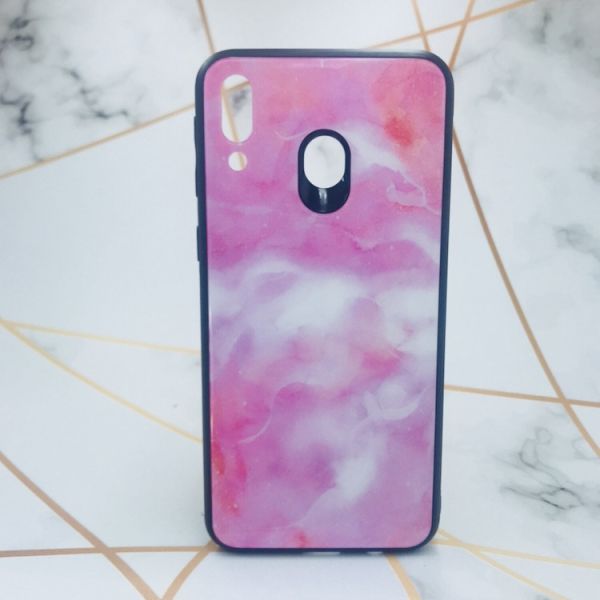 Силіконовий чохол Glass case зі скляною задньою панеллю для Samsung Galaxy M20 Мармур рожевий