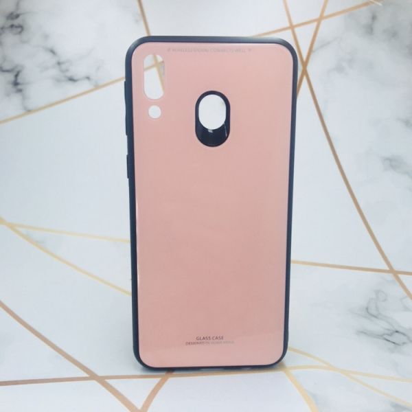 Силіконовий чохол Glass case зі скляною задньою панеллю для Samsung Galaxy M20 Рожевий