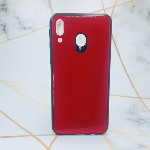 Силіконовий чохол Glass case зі скляною задньою панеллю для Samsung Galaxy M20 Червоний