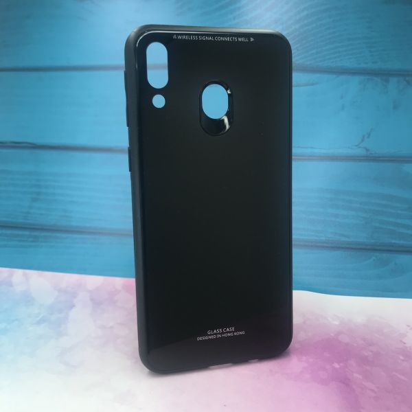 Силіконовий чохол Glass case зі скляною задньою панеллю для Samsung Galaxy M20 Чорний