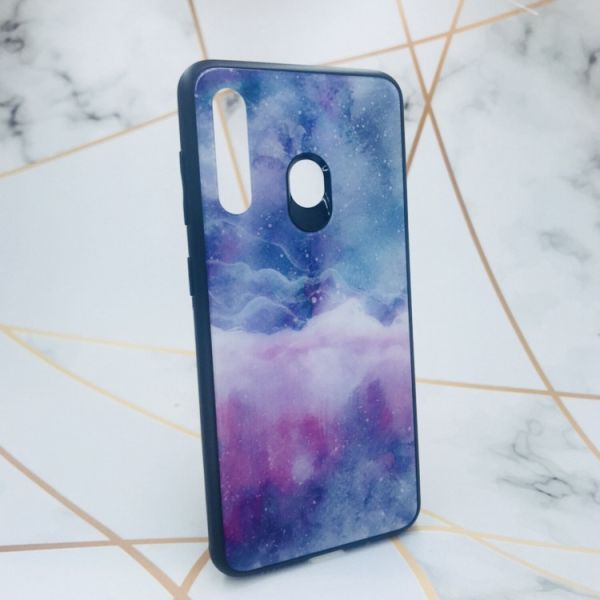 Силіконовий чохол Glass case зі скляною задньою панеллю для Samsung Galaxy M30 Мармур синій