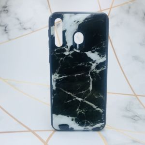 Силіконовий чохол Glass case зі скляною задньою панеллю для Samsung Galaxy M30 Мармур чорний