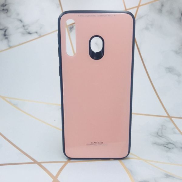 Силіконовий чохол Glass case зі скляною задньою панеллю для Samsung Galaxy M30 Рожевий