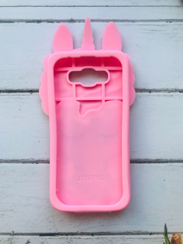Силіконовий чохол 3D Case з рухливими блискітками на SAMSUNG Galaxy J7(2016) J710 рожевий Єдиноріг