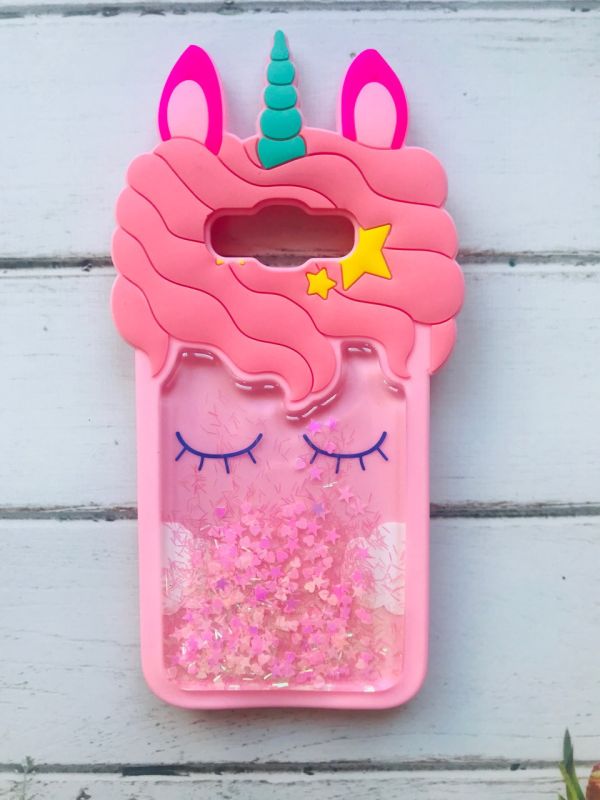 Силіконовий чохол 3D Case з рухливими блискітками на SAMSUNG Galaxy J7 рожевий Єдиноріг