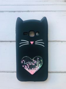 Чохол силіконовий 3D Case з рухливими блискітками на Samsung Galaxy J1(2016) моделі j120 Кіт чорний