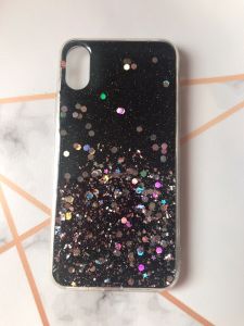 Силіконовий чохол з блискітками для iPhone X/Xs Блискітки на чорному