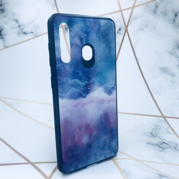Силіконовий чохол Glass case зі скляною задньою панеллю для Samsung Galaxy M40 Мармур синій