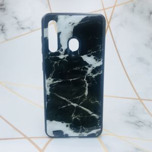 Силіконовий чохол Glass case зі скляною задньою панеллю для Samsung Galaxy M40 Мармур чорний