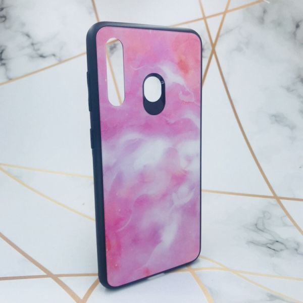 Силіконовий чохол Glass case зі скляною задньою панеллю для Samsung Galaxy M40 Мармур рожевий