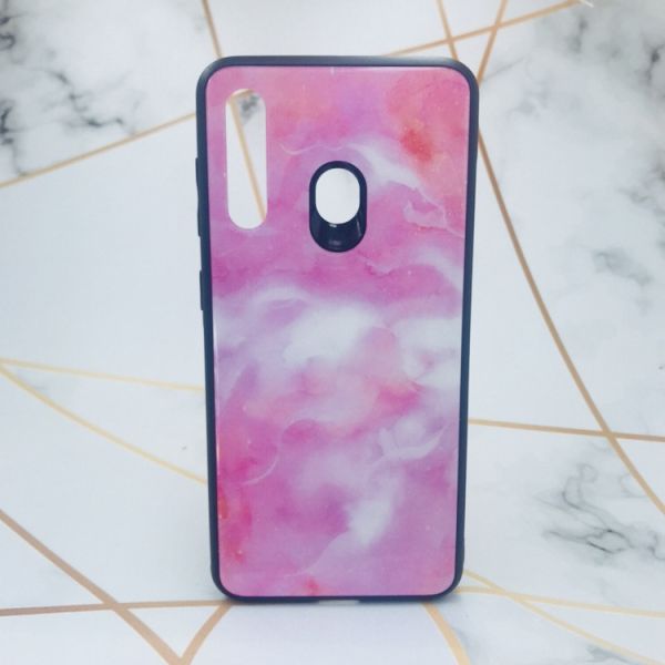 Силіконовий чохол Glass case зі скляною задньою панеллю для Samsung Galaxy M40 Мармур рожевий