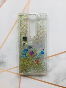 Прозорий силіконовий чохол з плаваючими іконками додатків для Xiaomi Mi 9T Золото