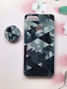 Мармуровий силіконовий чохол з блискітками в комплекті з тримачем для Xiaomi Мі 8 lite Чорний