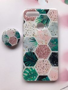 Мармуровий силіконовий чохол з блискітками в комплекті з тримачем для Xiaomi Мі 8 lite Зелений