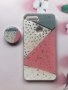 Мармуровий силіконовий чохол з блискітками в комплекті з тримачем для Xiaomi Мі 8 lite Сірий