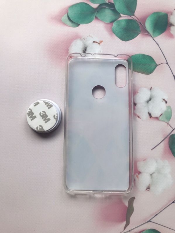 Мармуровий силіконовий чохол з блискітками в комплекті з тримачем для Xiaomi Redmi Note 6 Pro Фіолетовий