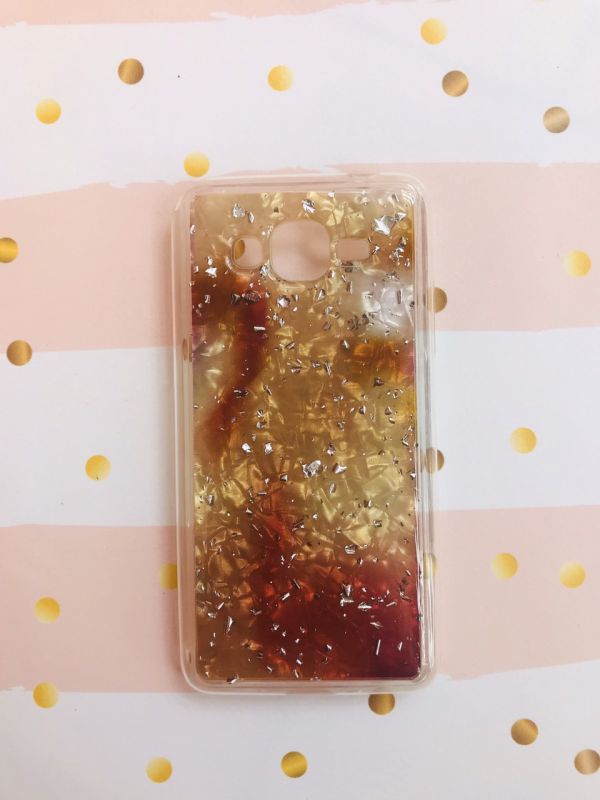 Силіконовий мармуровий чохол із блискітками для Samsung Galaxy Grand Prime G530 / J2 Prime Золотий