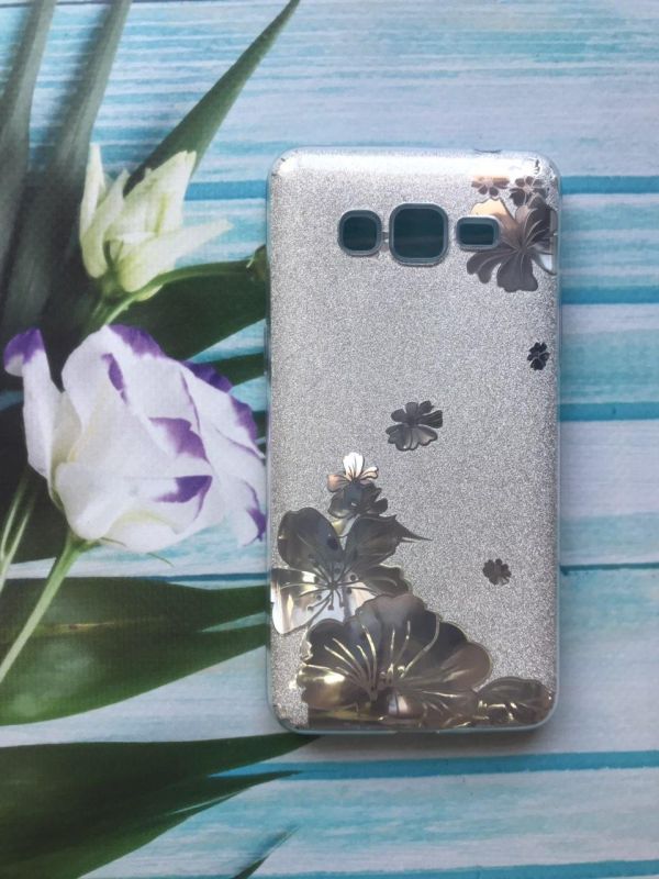 Силіконовий чохол Shine Silicone Case Samsung Galaxy Grand Prime G530 / J2 Prime Срібний з квітами