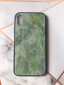 Силіконовий чохол Glass case зі скляною задньою панеллю для iPhone X/Xs Зелений мармур